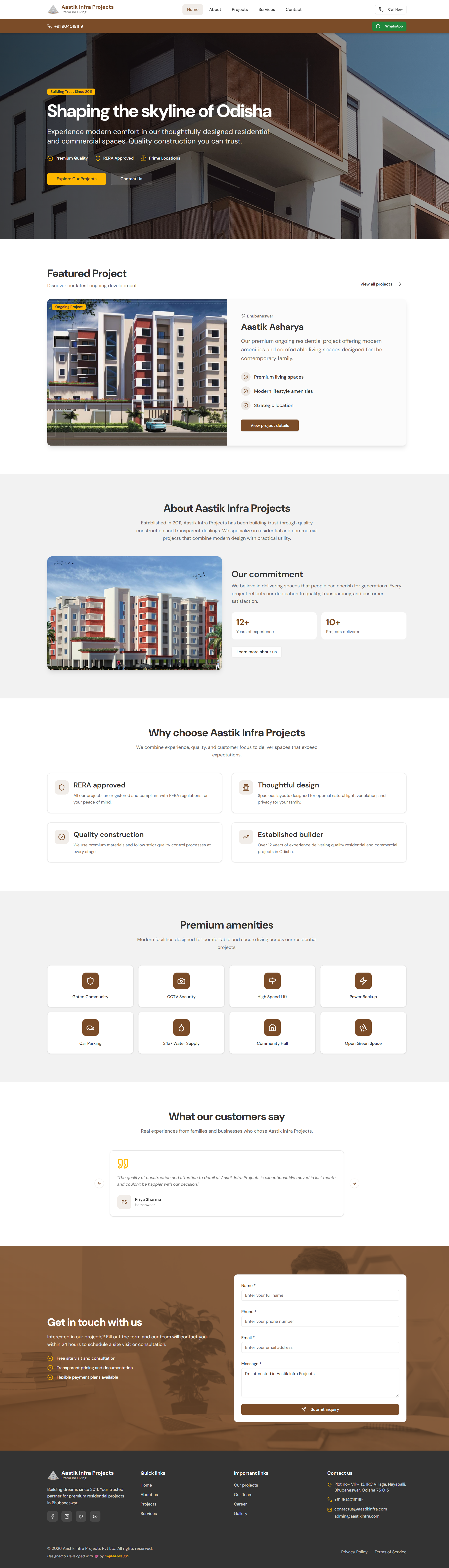 Aastik Infra Projects website interface showcase