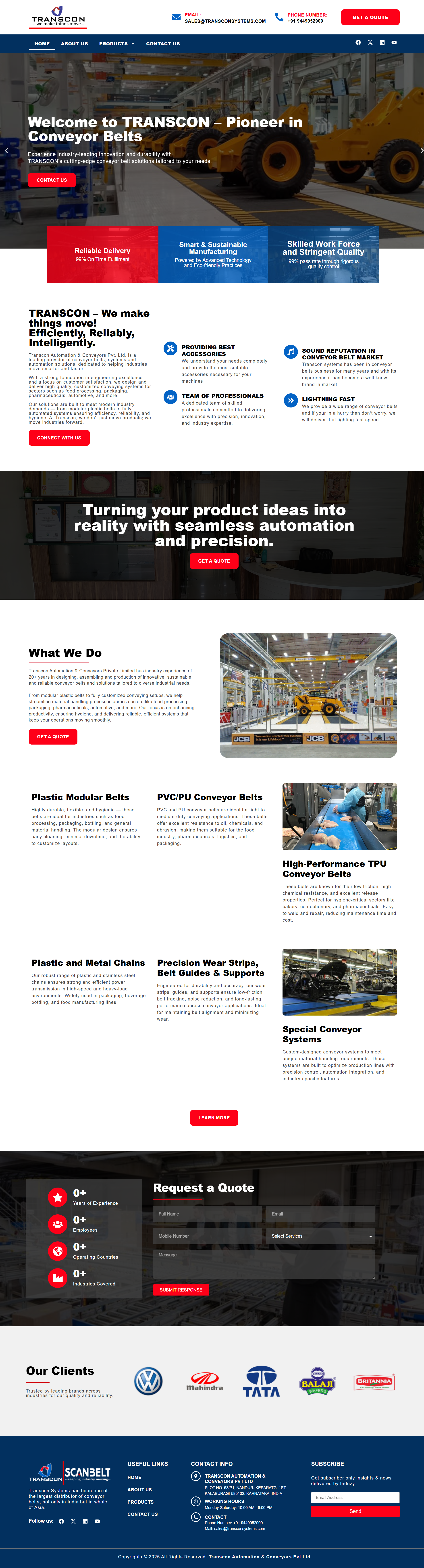 Transcon Systems website interface showcase