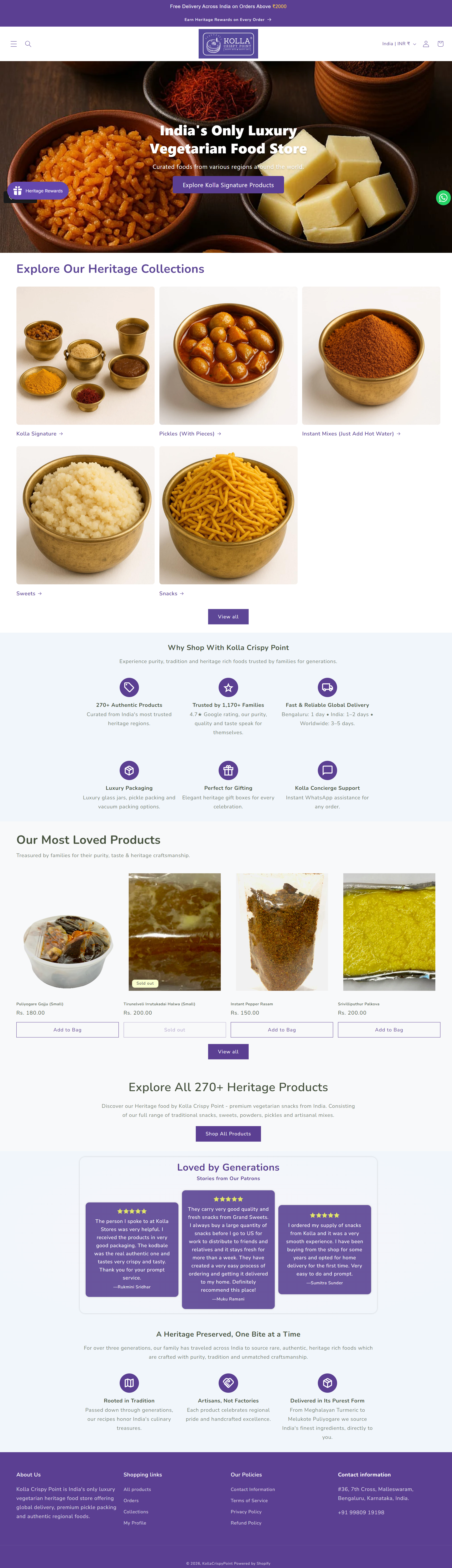 Kolla Crispy Point website interface showcase